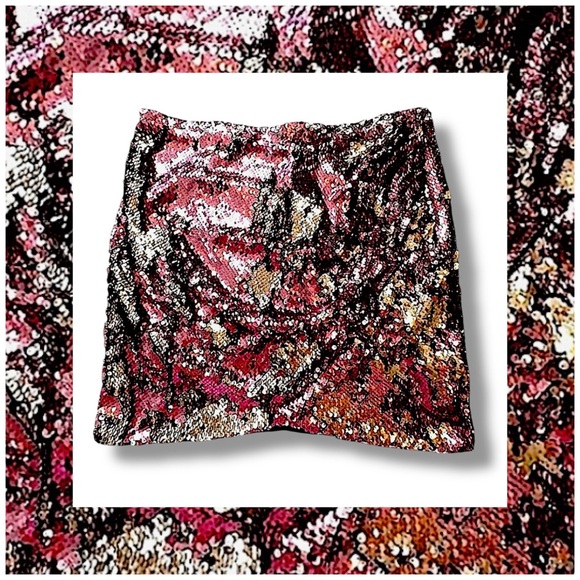 TOPSHOP Pink Gold Mauve Sequin Ruched front Mini Skirt 8 - Picture 6 of 6